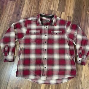Orvis Heavyweight Double Brushed Red Plaid Long Sleeve Flannel Shirt Men’s 2XL